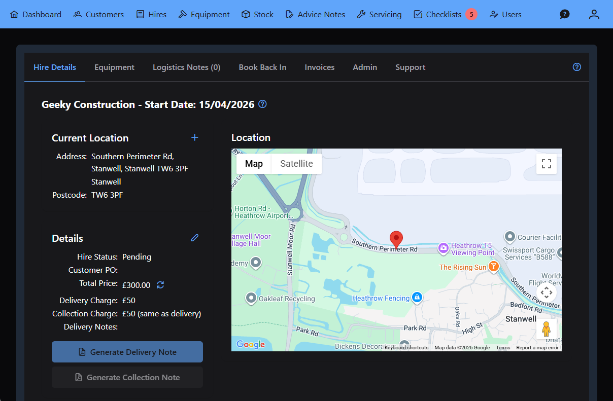 Tool-Hire application screenshot