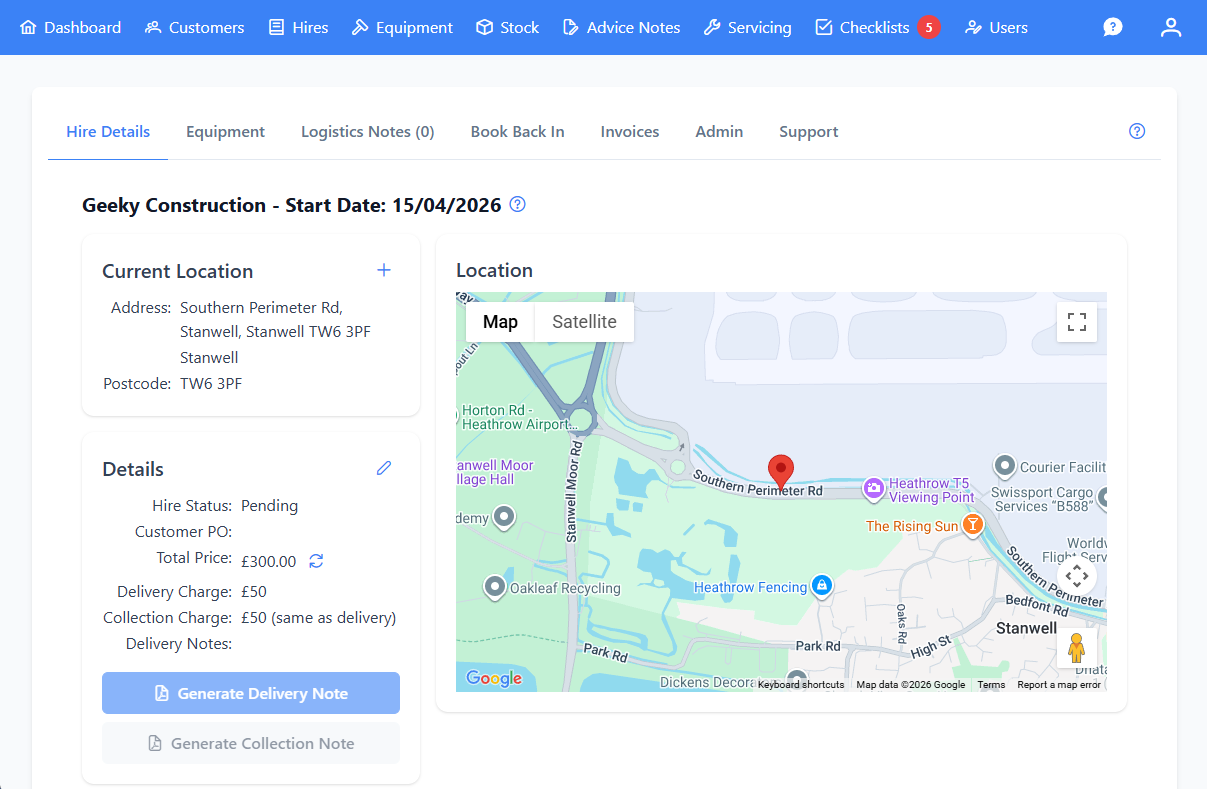 Tool-Hire application screenshot